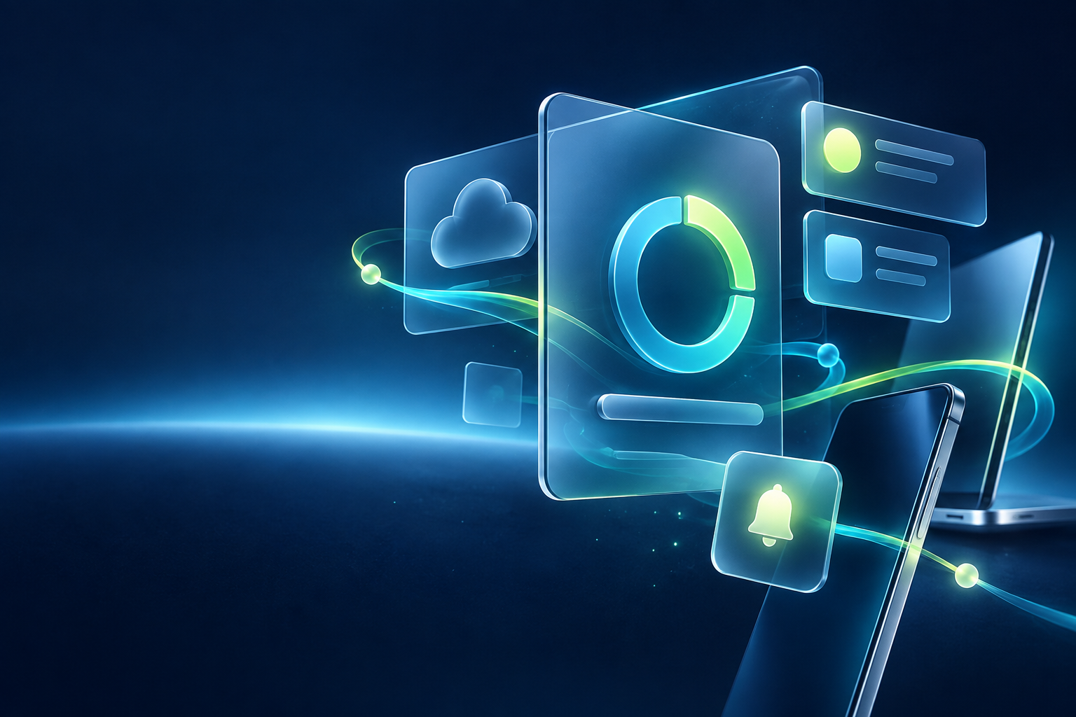 Luminous forms suggesting connected self-hosted digital tools